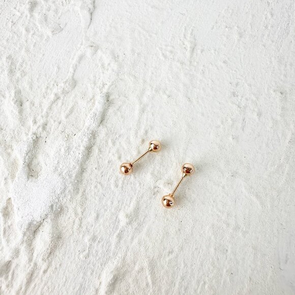 18K Solid Gold ball earrings, genuine solid gold studs, fine jewelry, luxury - Picture 4 of 7